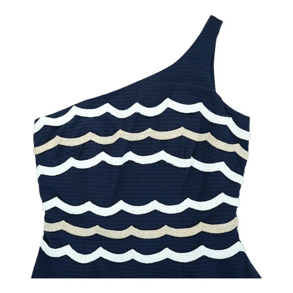 Lilly Pulitzer One Shoulder Blue White‎ Gold Dress Size 0 MSRP $298 - Picture 3 of 6